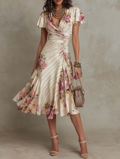 Alba | Abito midi in satin floreale elegante retrò